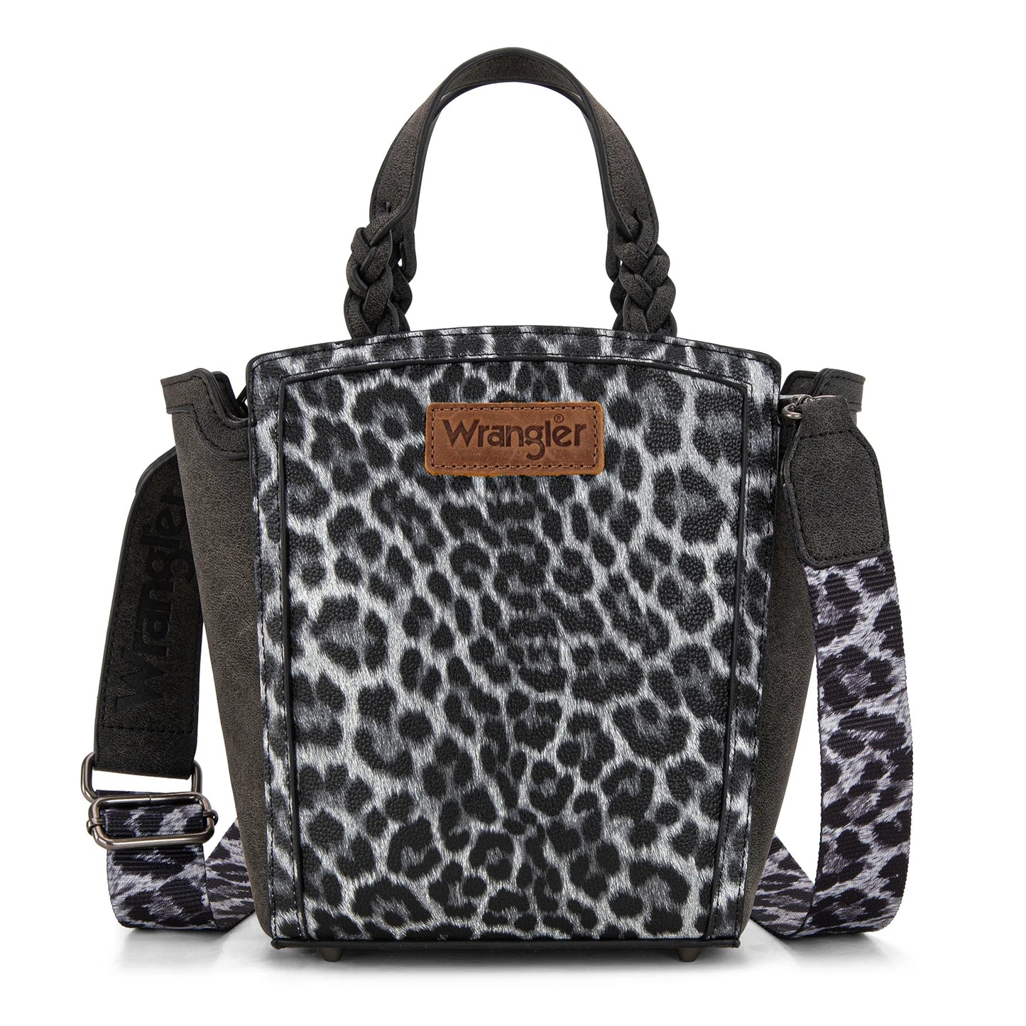 Wrangler Leopard Print Braided Handle Tote/Crossbody - Black