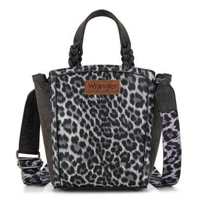 Wrangler Leopard Print Braided Handle Tote/Crossbody - Black