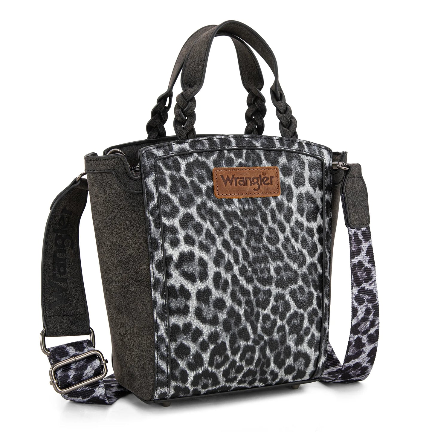 Wrangler Leopard Print Braided Handle Tote/Crossbody - Black