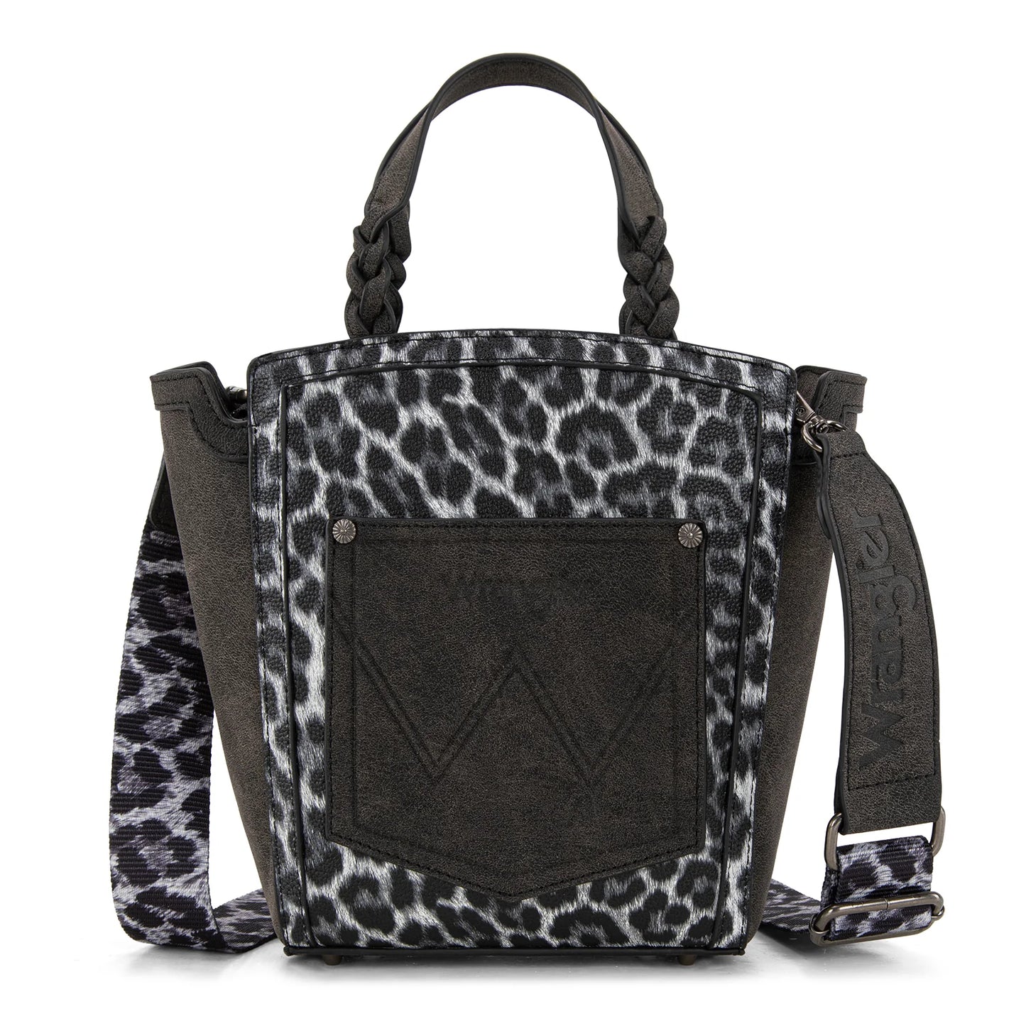 Wrangler Leopard Print Braided Handle Tote/Crossbody - Black