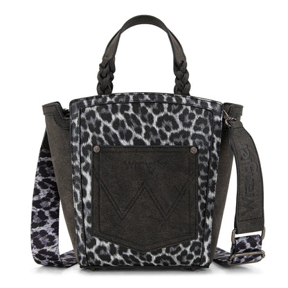 Wrangler Leopard Print Braided Handle Tote/Crossbody - Black