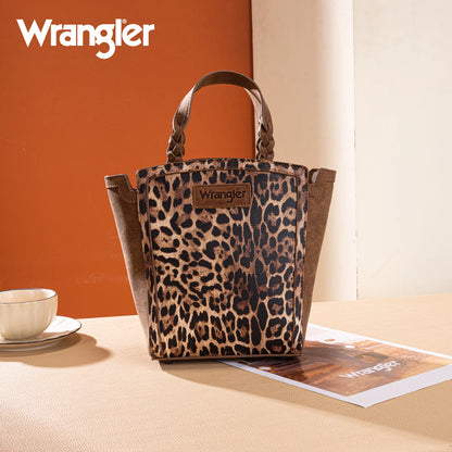 Wrangler Leopard Print Braided Handle Tote/Crossbody - Brown