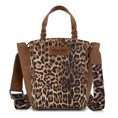 Wrangler Leopard Print Braided Handle Tote/Crossbody - Brown