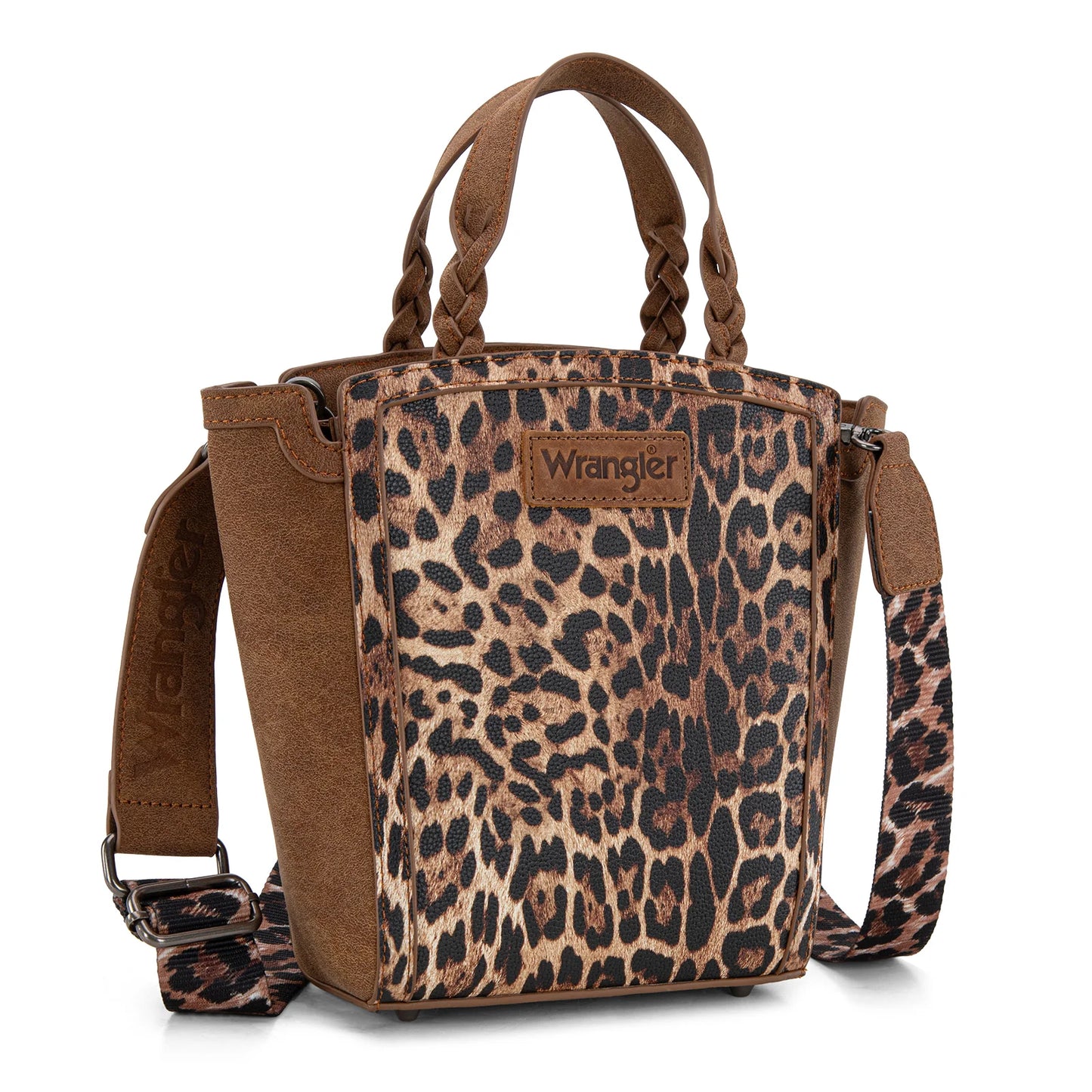 Wrangler Leopard Print Braided Handle Tote/Crossbody - Brown