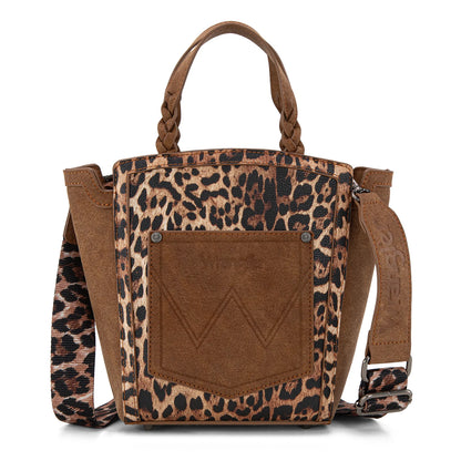 Wrangler Leopard Print Braided Handle Tote/Crossbody - Brown