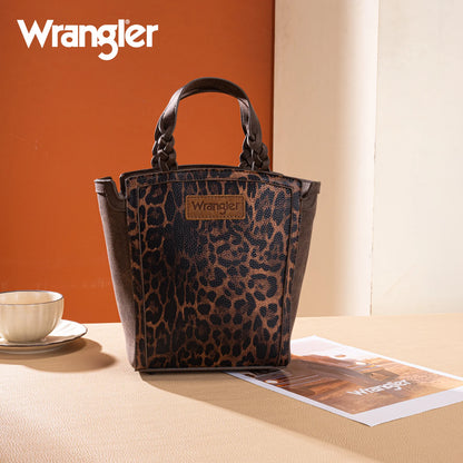 Wrangler Leopard Print Braided Handle Tote/Crossbody - Coffee