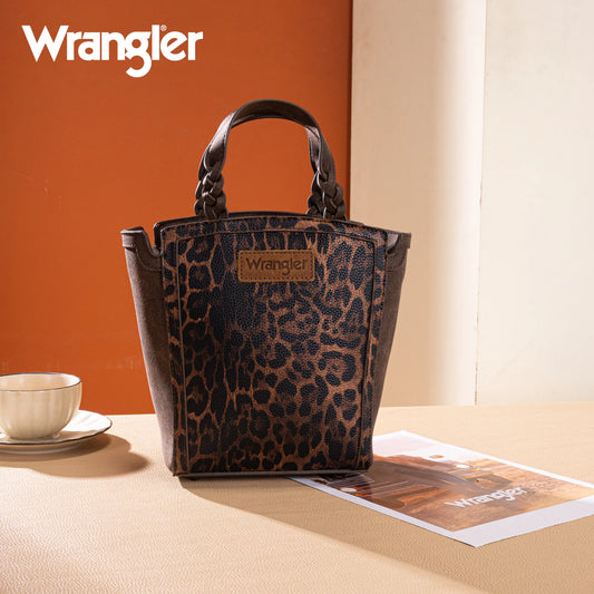 Wrangler Leopard Print Braided Handle Tote/Crossbody - Coffee