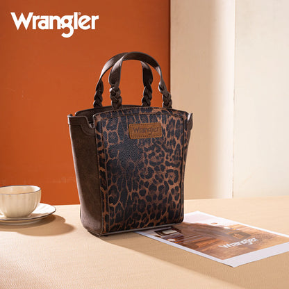 Wrangler Leopard Print Braided Handle Tote/Crossbody - Coffee