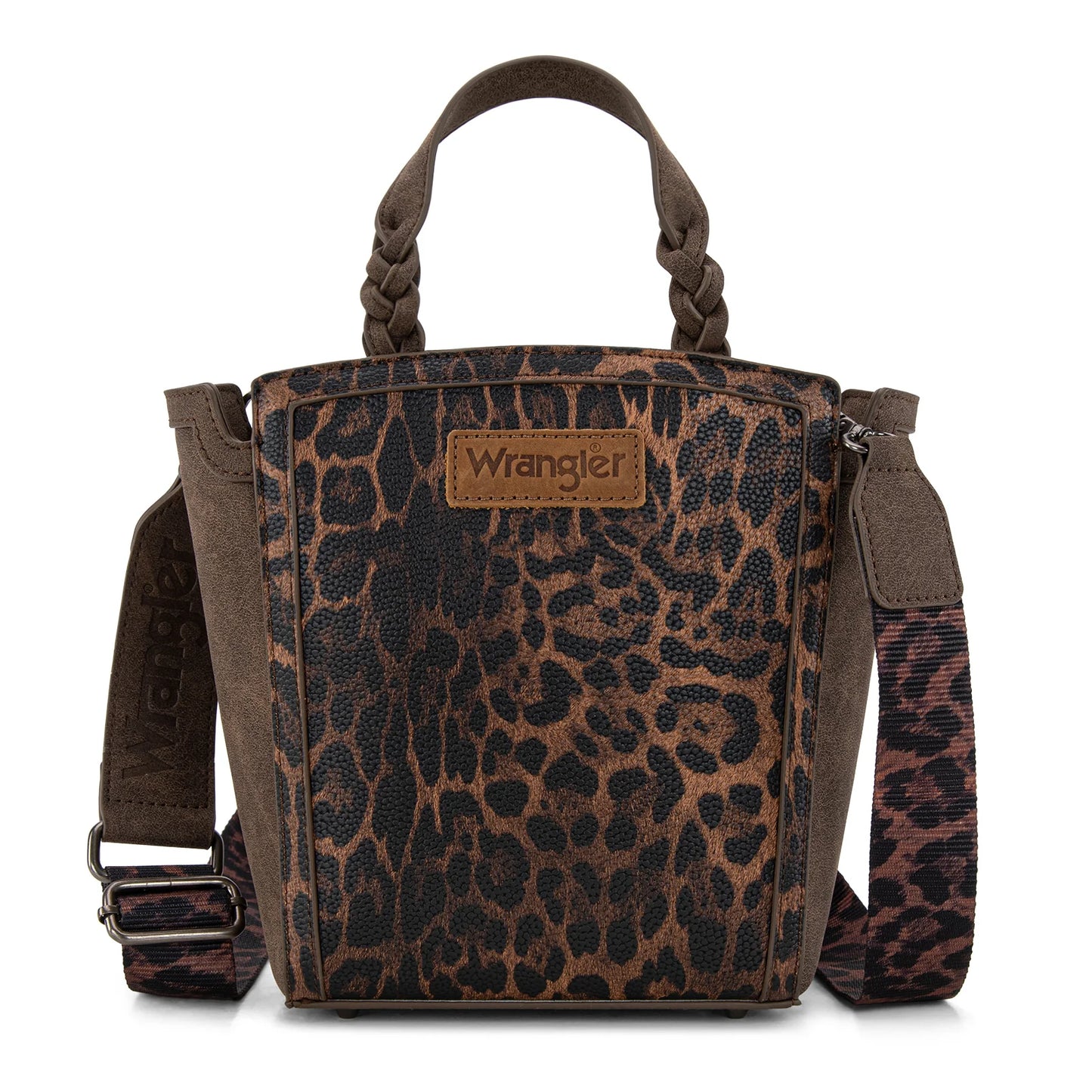 Wrangler Leopard Print Braided Handle Tote/Crossbody - Coffee
