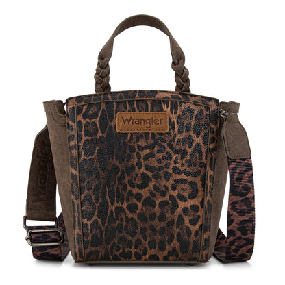 Wrangler Leopard Print Braided Handle Tote/Crossbody - Coffee
