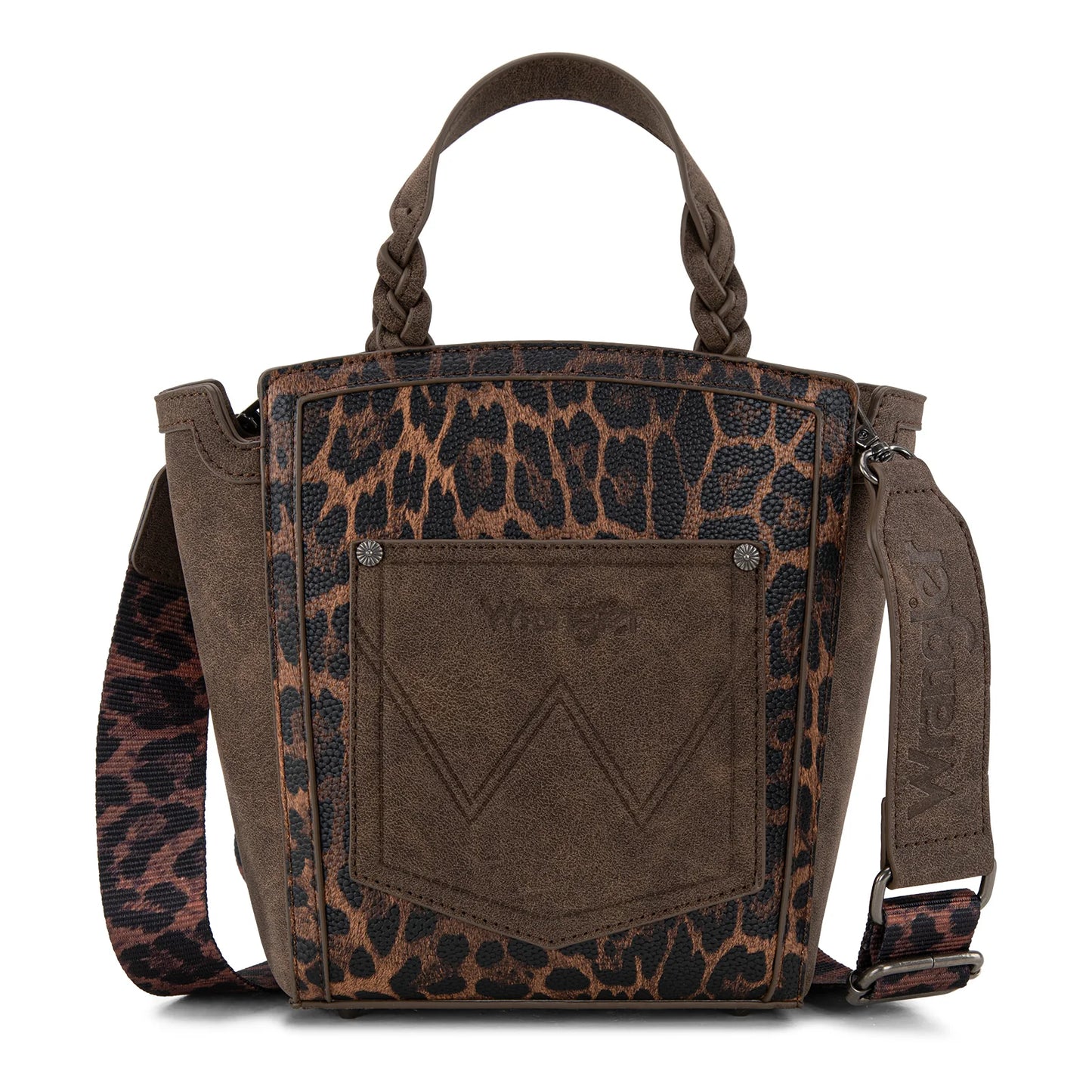 Wrangler Leopard Print Braided Handle Tote/Crossbody - Coffee