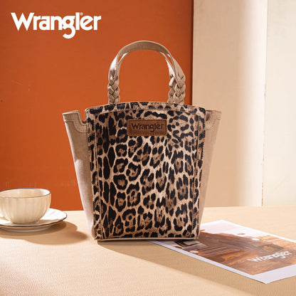 Wrangler Leopard Print Braided Handle Tote/Crossbody - Tan