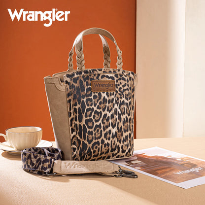 Wrangler Leopard Print Braided Handle Tote/Crossbody - Tan