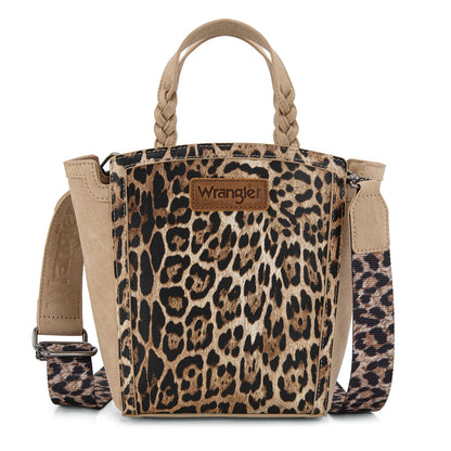 Wrangler Leopard Print Braided Handle Tote/Crossbody - Tan