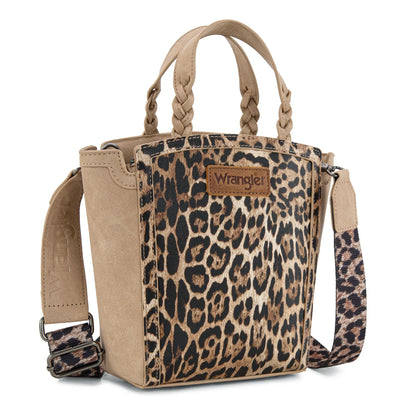 Wrangler Leopard Print Braided Handle Tote/Crossbody - Tan