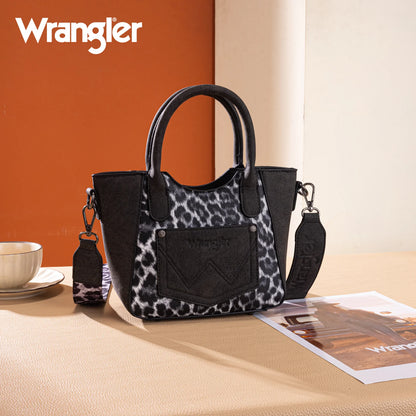Wrangler Leopard Print Small Tote/Crossbody - Black