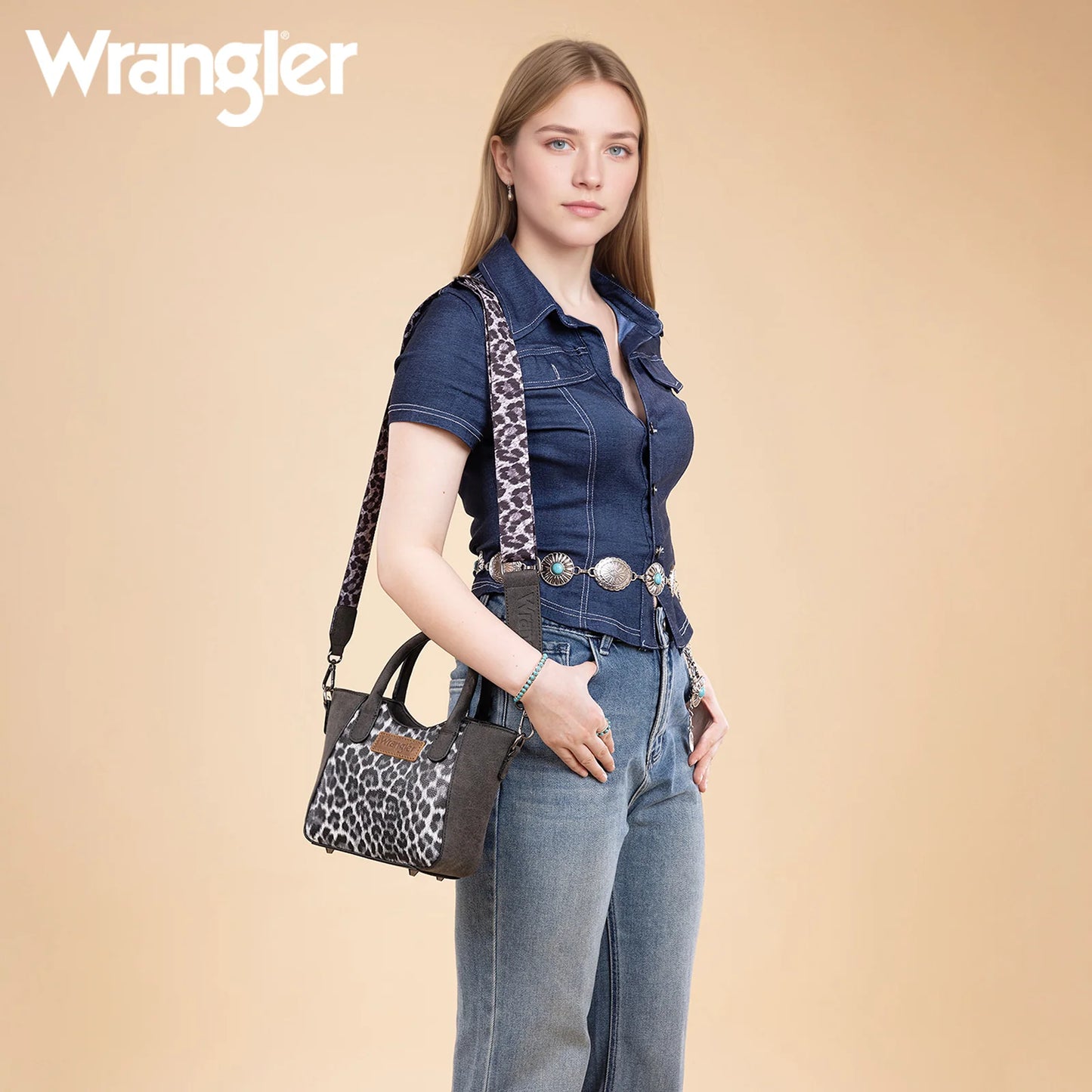 Wrangler Leopard Print Small Tote/Crossbody - Black