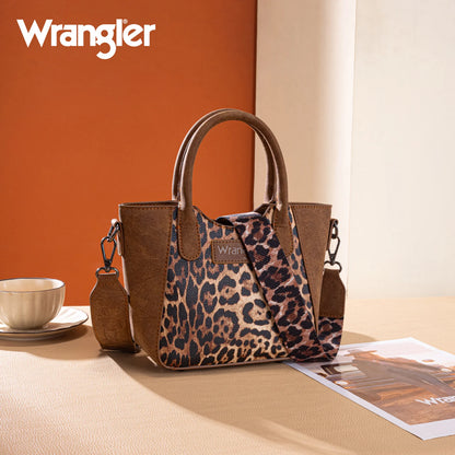 Wrangler Leopard Print Small Tote/Crossbody - Brown
