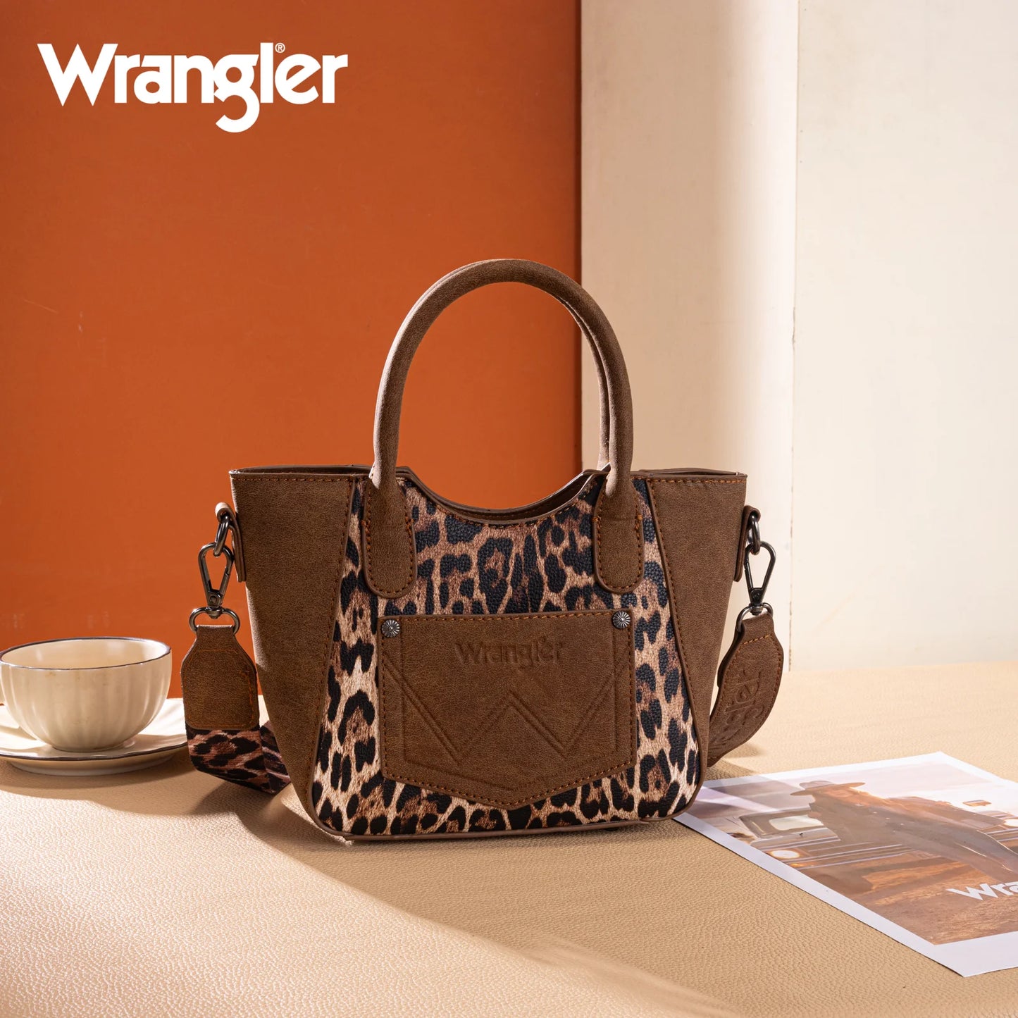 Wrangler Leopard Print Small Tote/Crossbody - Brown