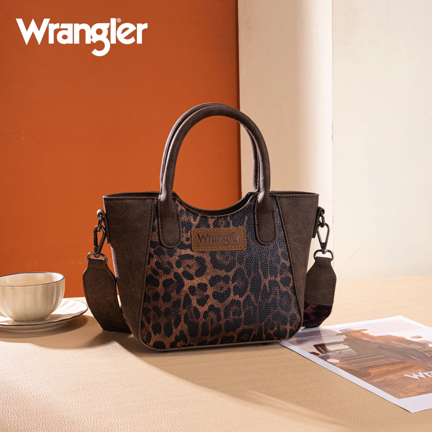 Wrangler Leopard Print Small Tote/Crossbody - Coffee