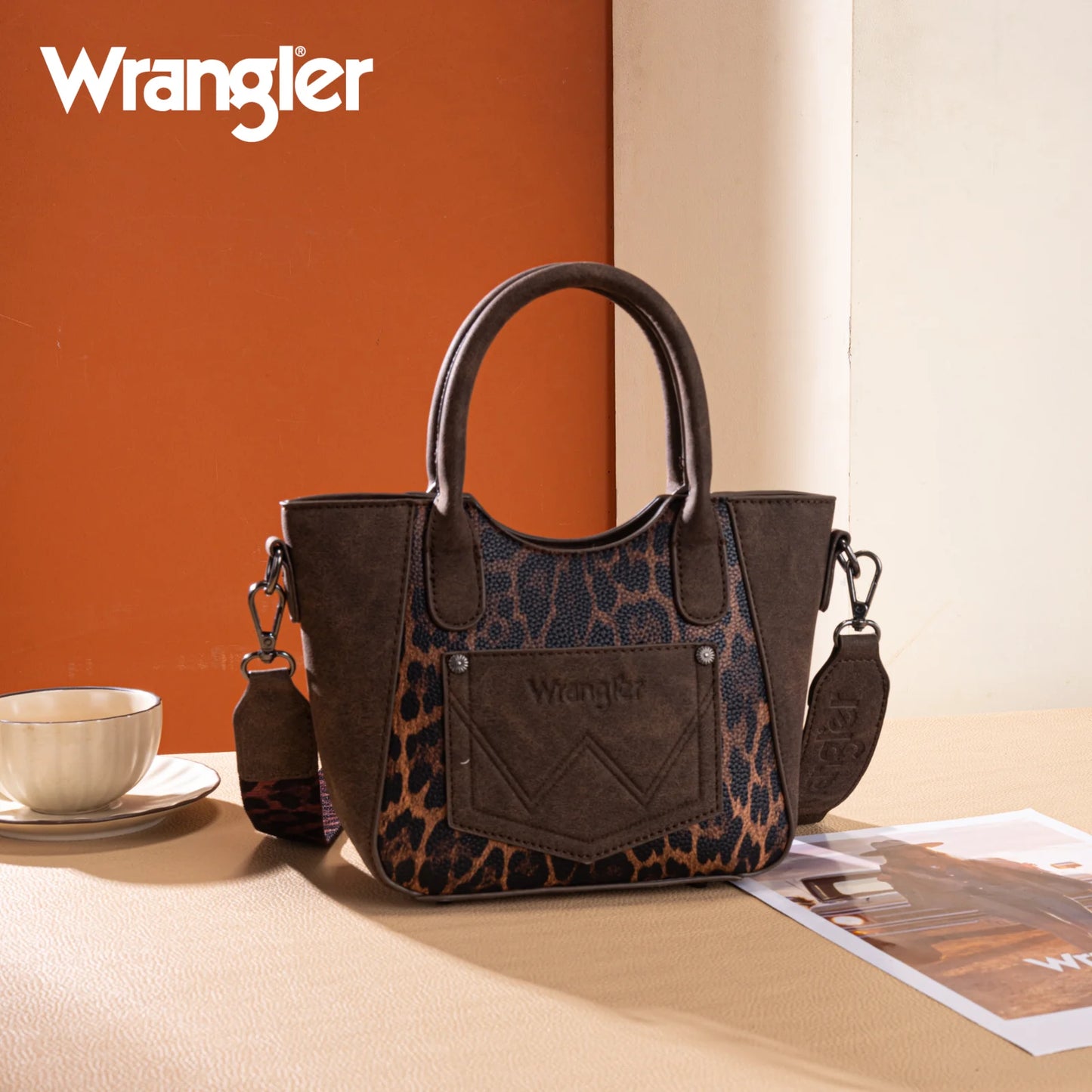 Wrangler Leopard Print Small Tote/Crossbody - Coffee
