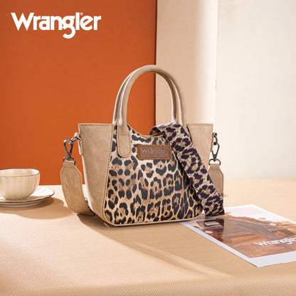 Wrangler Leopard Print Small Tote/Crossbody - Tan