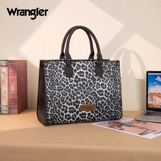 Wrangler Leopard Print Wide Tote Bag/Crossbody - Black