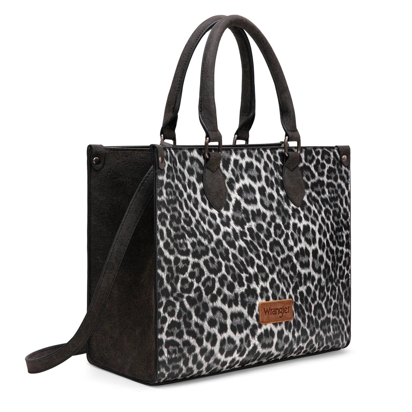 Wrangler Leopard Print Wide Tote Bag/Crossbody - Black