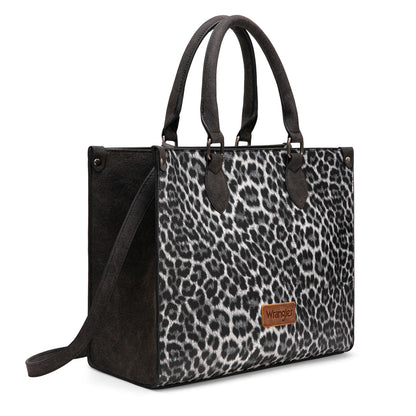 Wrangler Leopard Print Wide Tote Bag/Crossbody - Black