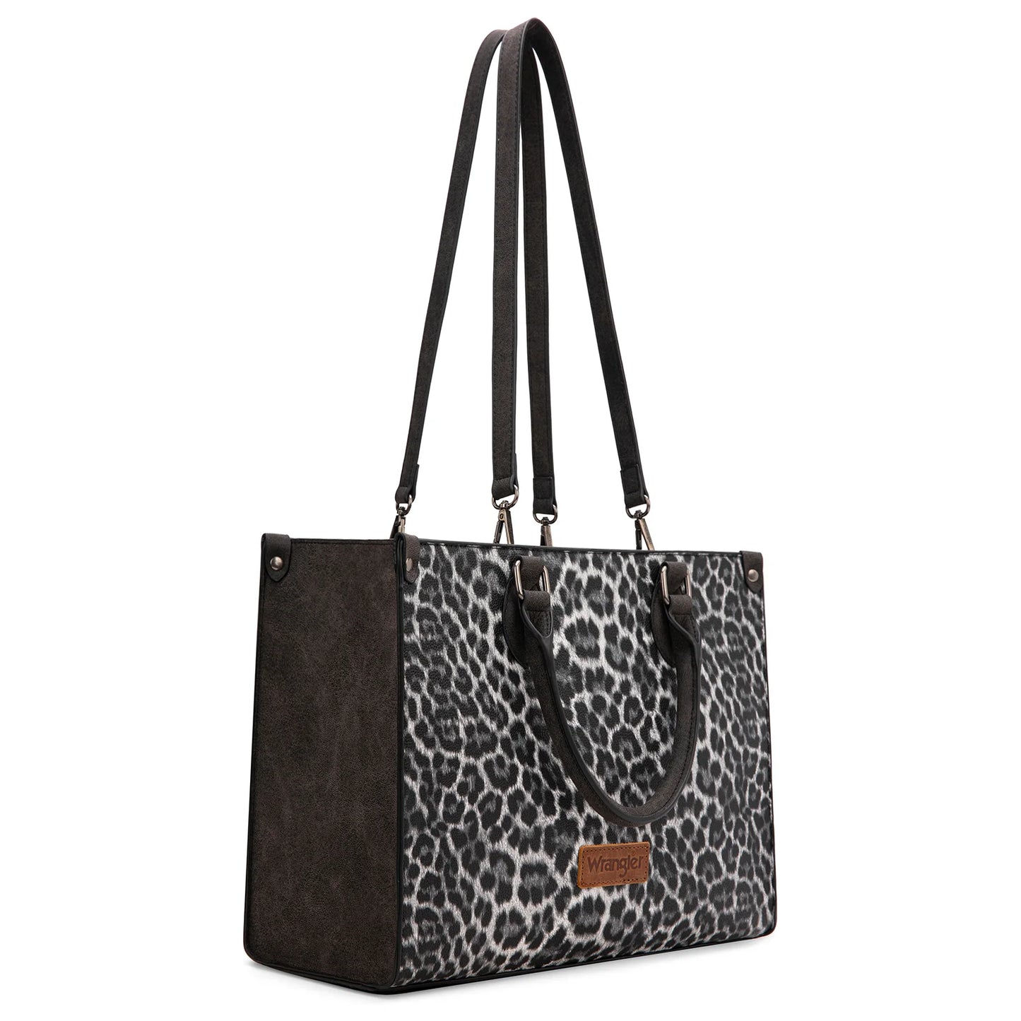 Wrangler Leopard Print Wide Tote Bag/Crossbody - Black
