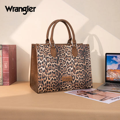 Wrangler Leopard Print Wide Tote Bag/Crossbody - Brown