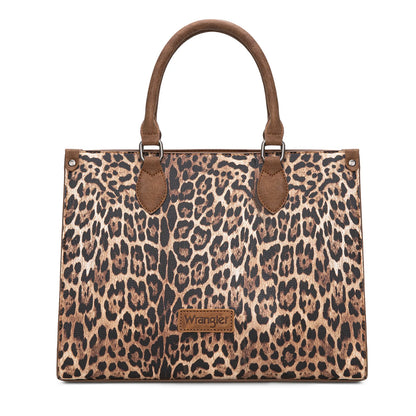 Wrangler Leopard Print Wide Tote Bag/Crossbody - Brown