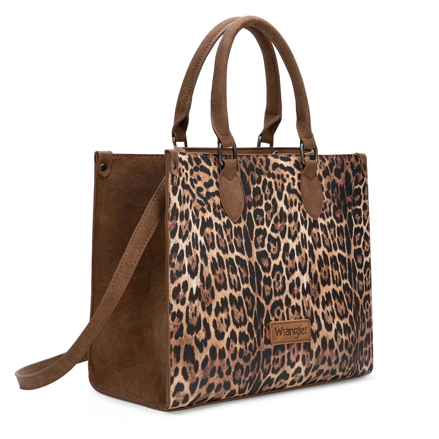 Wrangler Leopard Print Wide Tote Bag/Crossbody - Brown