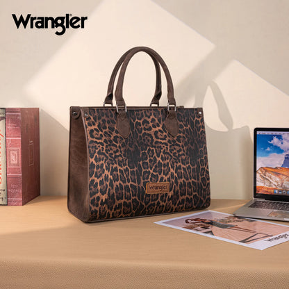 Wrangler Leopard Print Wide Tote Bag/Crossbody - Coffee