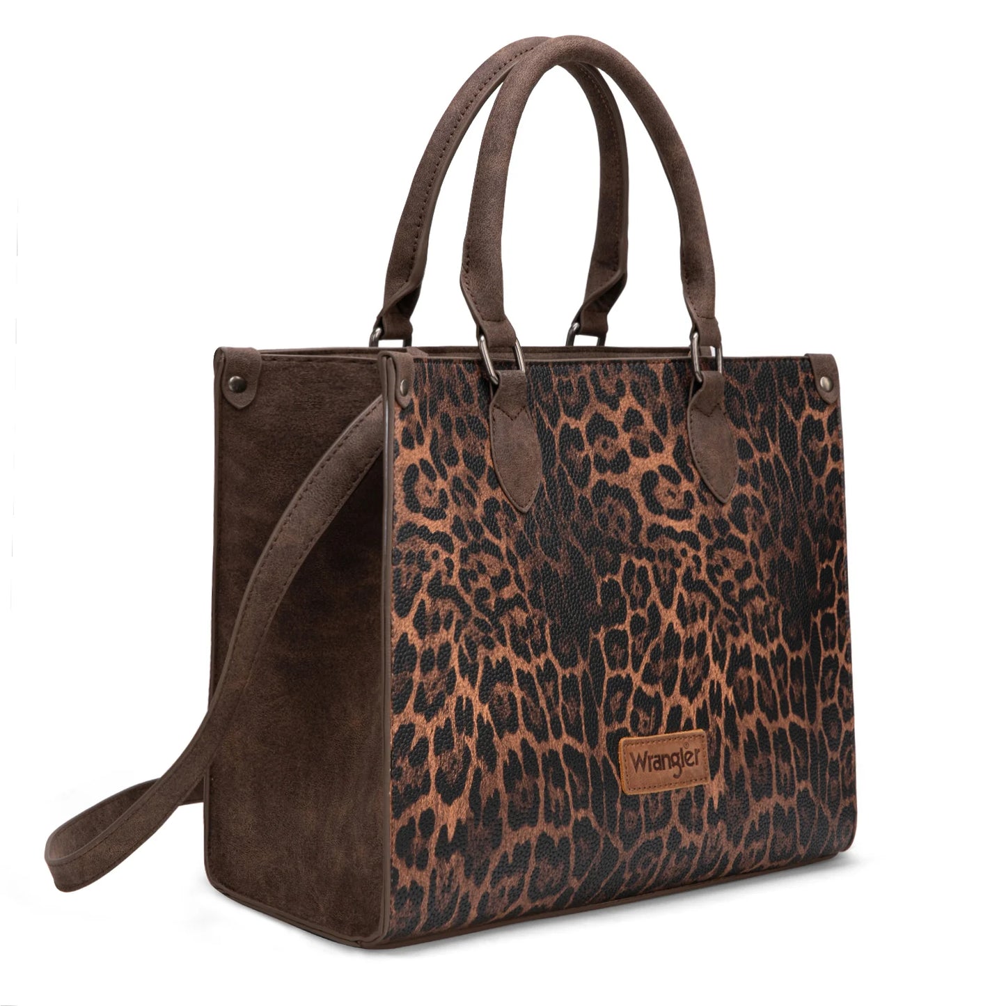 Wrangler Leopard Print Wide Tote Bag/Crossbody - Coffee