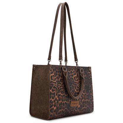 Wrangler Leopard Print Wide Tote Bag/Crossbody - Coffee