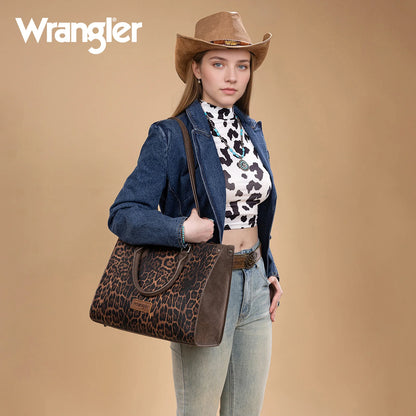 Wrangler Leopard Print Wide Tote Bag/Crossbody - Coffee