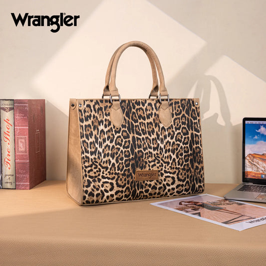 Wrangler Leopard Print Wide Tote Bag/Crossbody - Tan